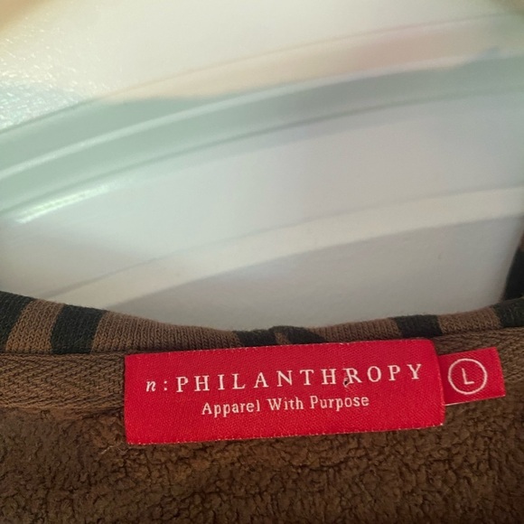 n:Philanthropy Sicily Animal Print Brown Distressed Hooded Sweatshirt - Picture 6 of 8